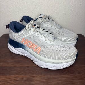 Hoka One One Bondi 7 Womens Size 9D Gray Blue Athletic Running Shoes Sneakers